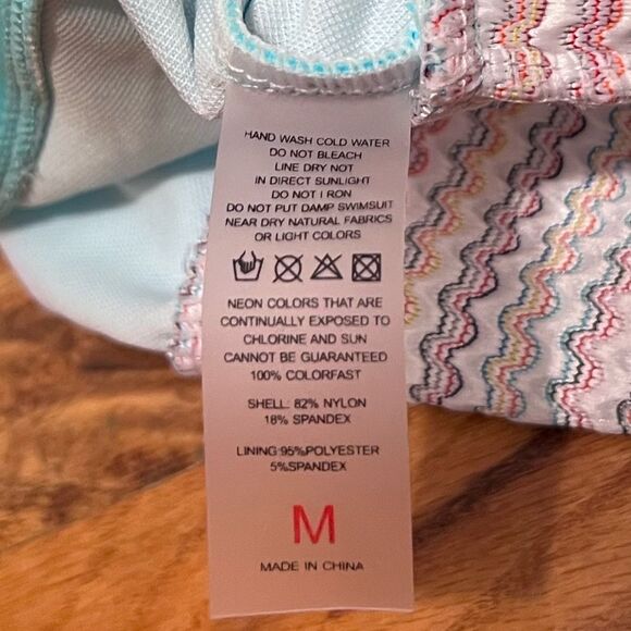 New Bikini set sky blue striped mutli-color high waisted full coverage- mint. M - Picture 6 of 7